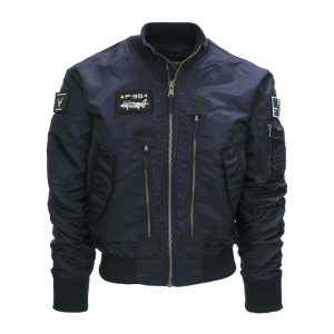 Chaqueta de aviador F-35 azul marino para hombre con cremallera de nailon