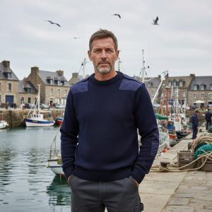 Pull Commando OTAN bleu marine 100 % laine vierge, renforts tactiques