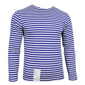 Telnyashka : marinière russe tricotée bleu roi / blanc authentique