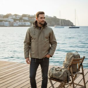 Veste de quart Marine Nationale kaki – style authentique et protection intempéries.