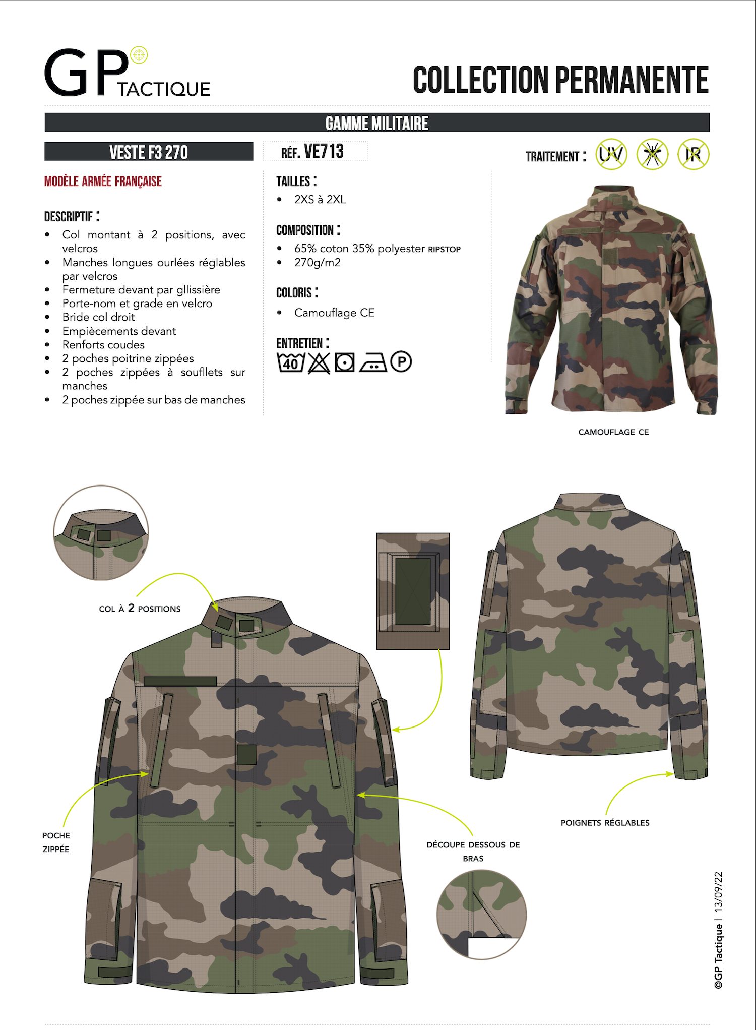 Veste de Combat F3 Armée Française Ripstop 270 g/m² – protection tactique - TM & Outdoor
