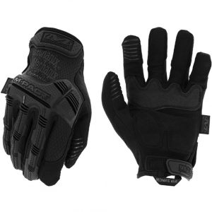 Gants mécanix M-Pact noir, finement renforcés, protège-dos et paume rembourrés avec grips, vue avant et arrière.