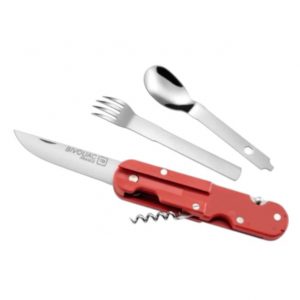 Set di posate da campeggio pieghevoli in acciaio inox - Coltello multifunzione rosso