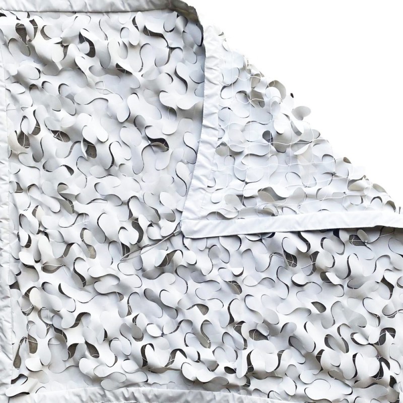 Filet camouflage S-Cut en acier renforcé 3×4 m ombragé, motif feuilles grises couvrant une structure légère.