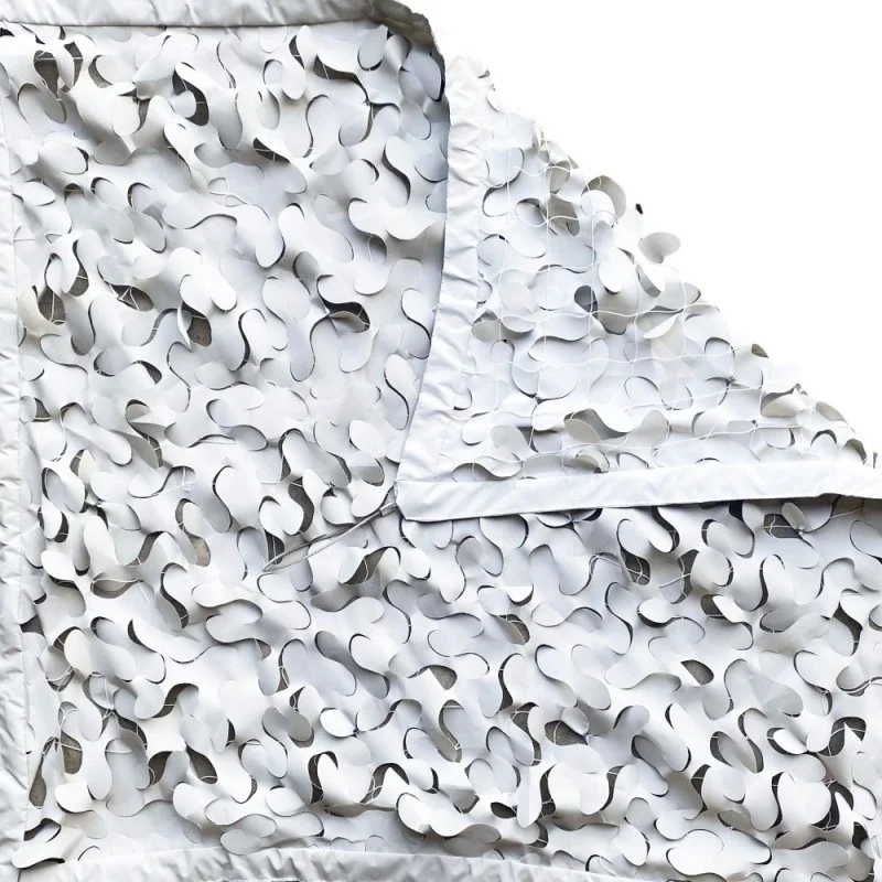 Filet camouflage S-Cut en acier renforcé 3×4 m ombragé, motif feuilles grises couvrant une structure légère.