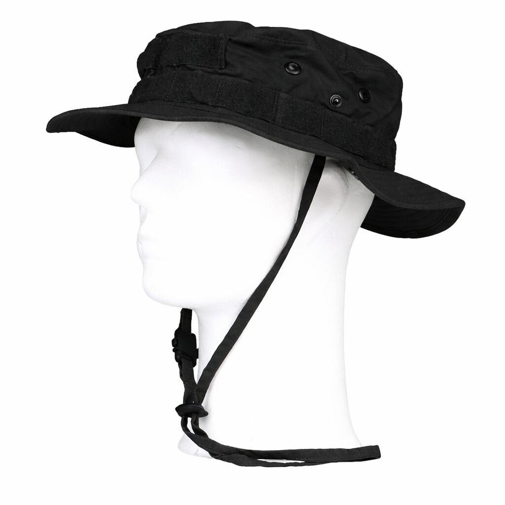 Chapeau de brousse militaire noir - Bande Molle velcro baroudeur