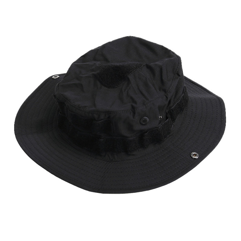Chapeau de brousse militaire noir - Bande Molle velcro baroudeur – Image 2